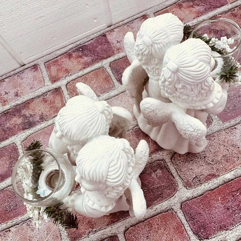 Pair of Ceramic Angel Votive Candle Holders - Christmas Holiday‎ - Vintage 1997